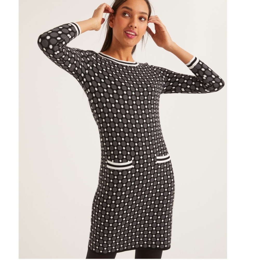 Boden Polka Dot Black and Gray Sweater Dress Size 16 - Picture 16 of 16